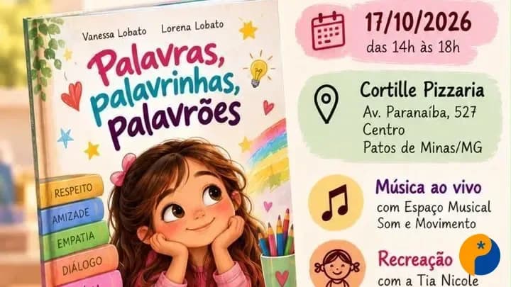 Livro infantil será lançado em evento para toda a família em Patos de Minas
